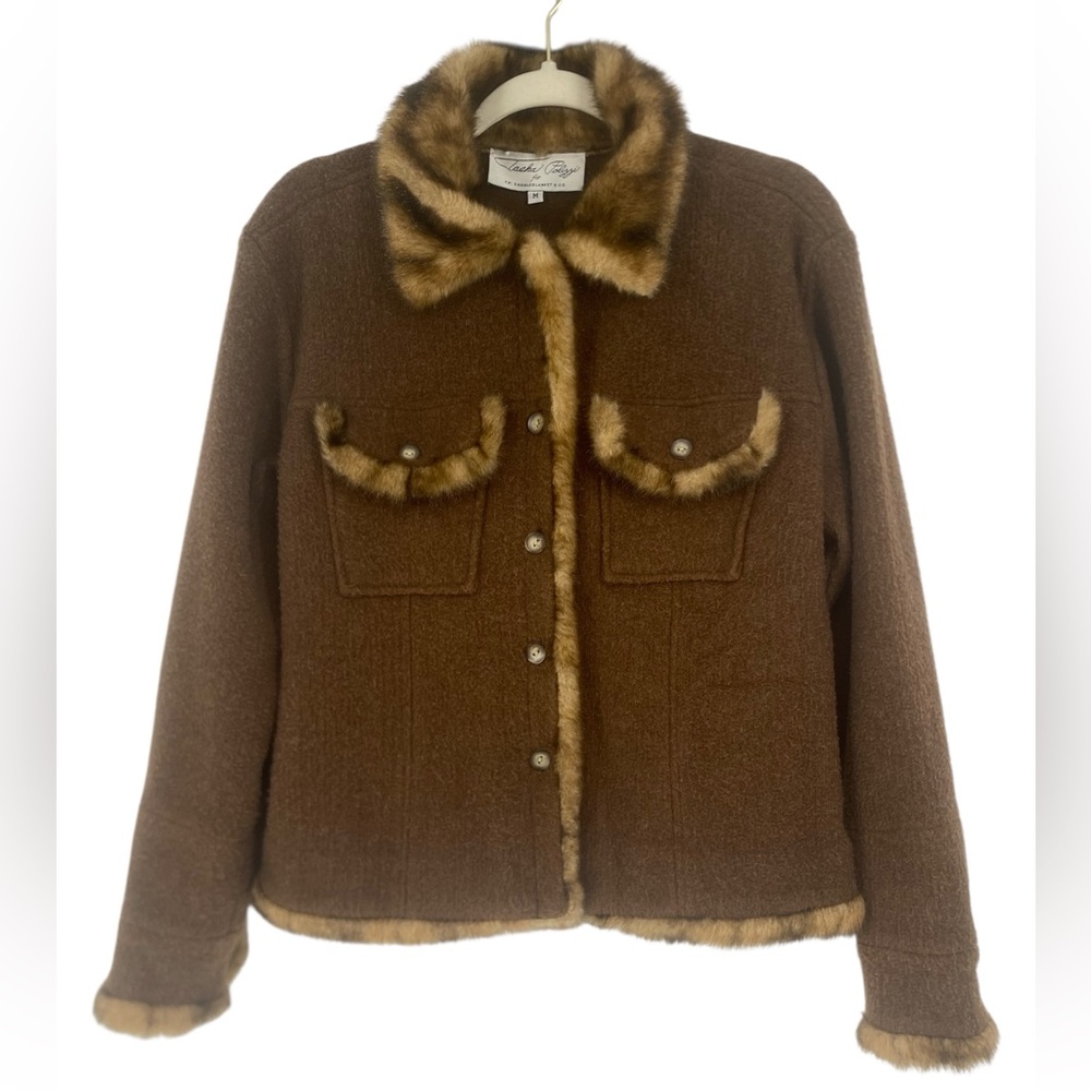 Tasha Polizzi Women's Brown Fur Trim Bohemian Vintage Jacket Size Medium
